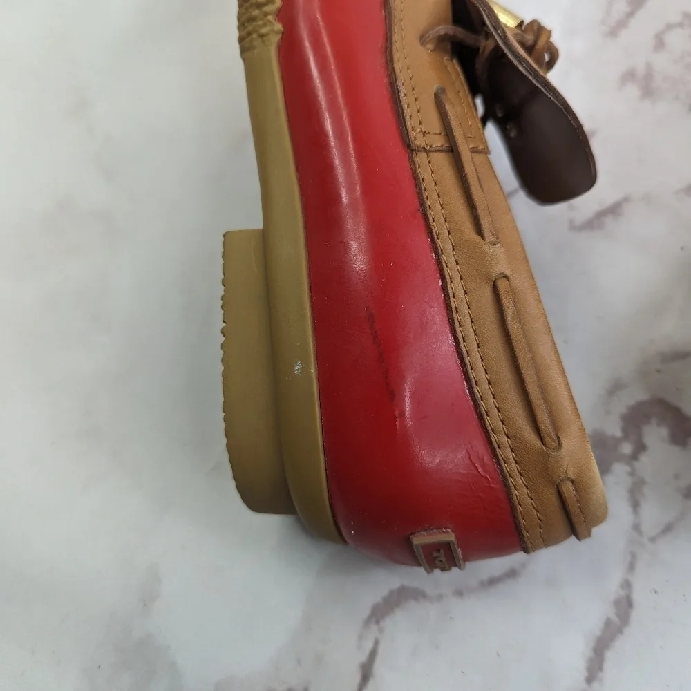 Tory Burch Loafer Women 9 39 Red Bean Boot Wellie Slip On Shoe Leather Rain Boat